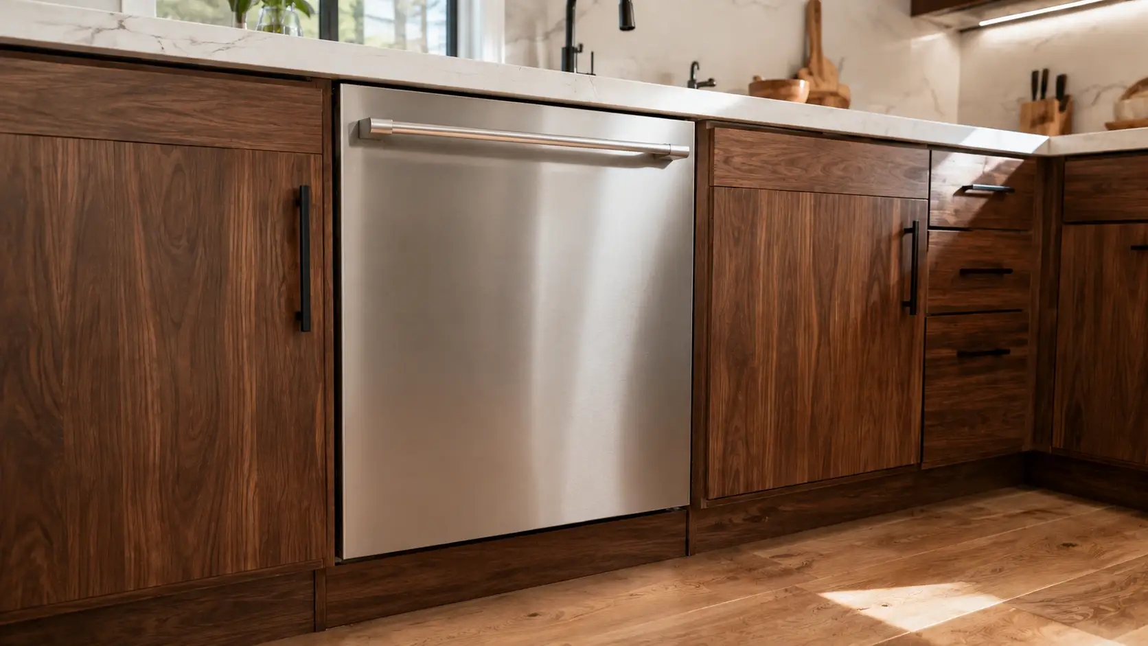 New stainless steel dishwasher professionally installed in a Phoenix, AZ kitchen