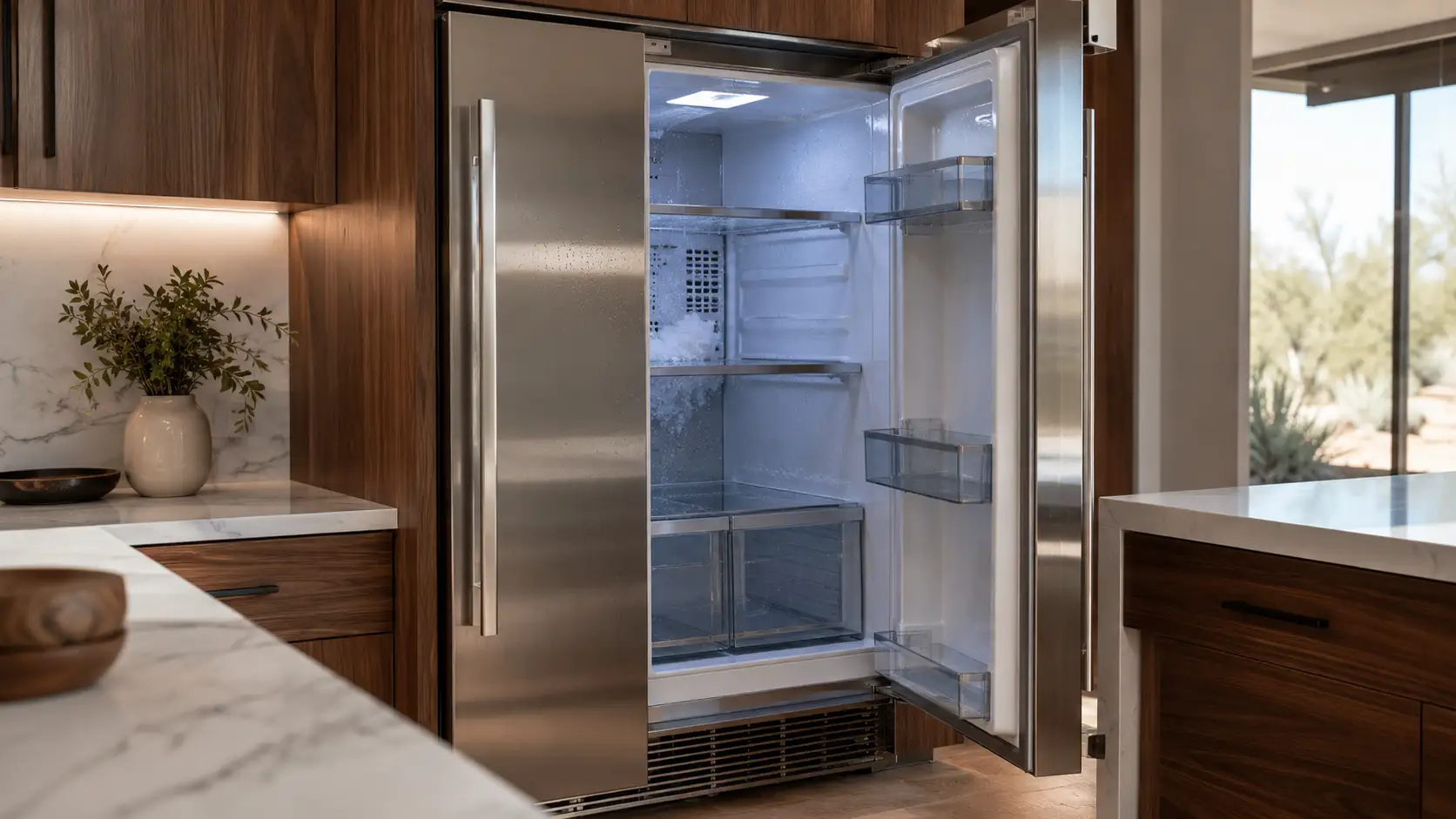 Refrigerator with cooling issues before professional repair in a Scottsdale, AZ kitchen