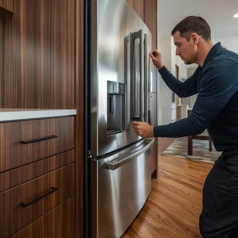 Built-in refrigerator installation in Scottsdale, AZ with seamless cabinet integration, professional appliance installation, and luxury kitchen remodeling.