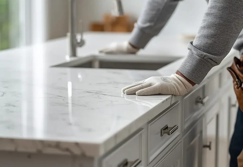 Quartz countertop installation during a kitchen remodeling project in Scottsdale AZ by experienced contractors