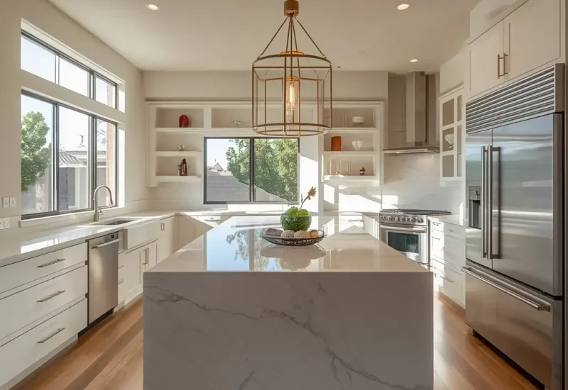 Full kitchen remodeling project in Scottsdale AZ featuring custom cabinets, quartz countertops, and modern luxury design