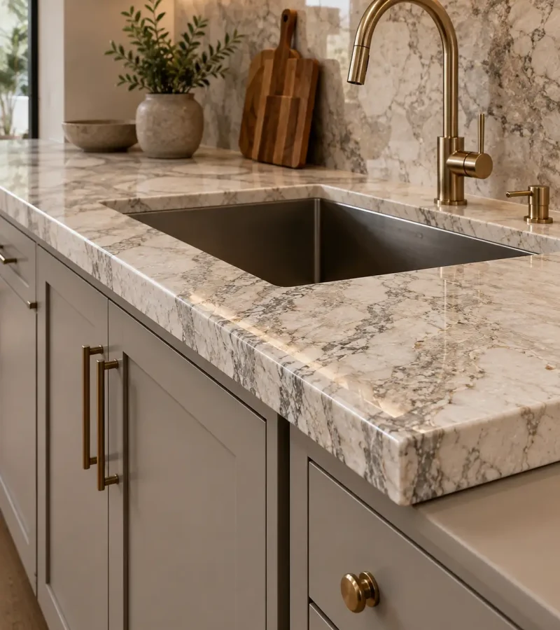 Custom countertop installation with precision sink cutout and finished edge in Scottsdale AZ kitchen
